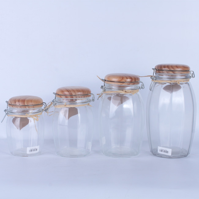 Logo Glass Storage Jars Wooden Clamp Lids